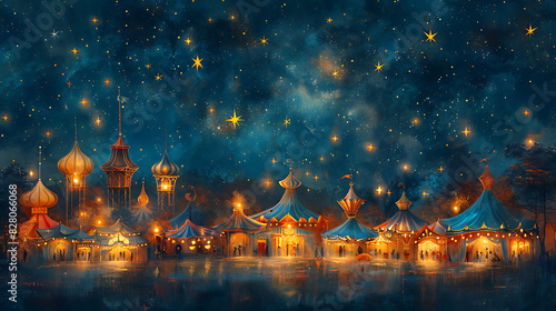 illustration of a magical carnival under the stars with colorful tents dazzling performers and enchanting attractions that captivate the imagination and spark wonder in the hearts of all who attend