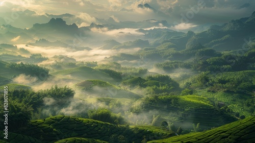 Landscape photography, spring, Wuyi Mountains, China, tea plantations