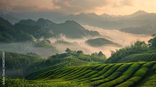 Landscape photography, spring, Wuyi Mountains, China, tea plantations