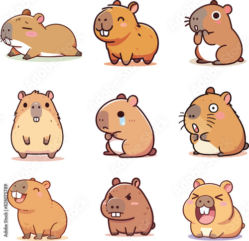 set collection cute expressive capybara vector