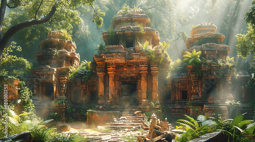 illustration of a mystical temple hidden deep within a jungle with crumbling ruins intricate carvings and ancient artifacts containing the secrets of a lost civilization waiting to be unearthed