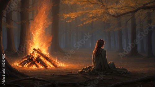 As the flames danced in solitude, she found solace in the crackling whispers of the bonfire alone ai_generated