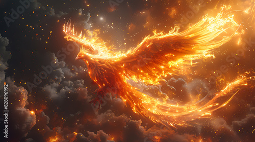 illustration of mythical creature known phoenix fiery plumage radiant wings the power of rebirth rising from the ashes of destruction to soar once more into the heavens in a blaze of glory and renewal