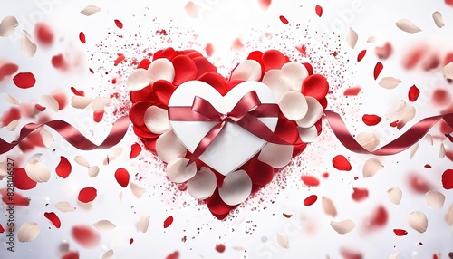 Romantic Heart with Red Ribbon and Petals
