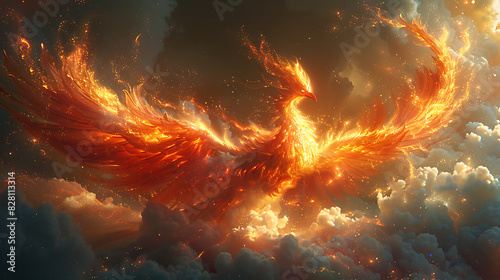 illustration of mythical creature known phoenix fiery plumage radiant wings the power of rebirth rising from the ashes of destruction to soar once more into the heavens in a blaze of glory and renewal