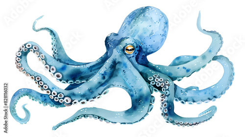 Marine cute octopus on a white background. Children's.illustration. Watercolor. Sea life