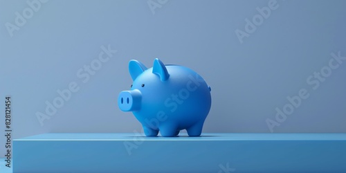 Blue piggy bank 3D rendering on background. Procreate illustration