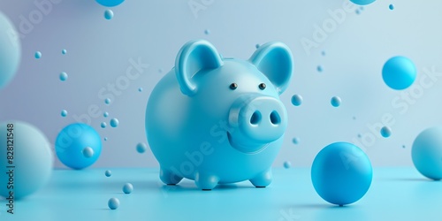 Blue piggy bank 3D rendering on blue background procreate illustration