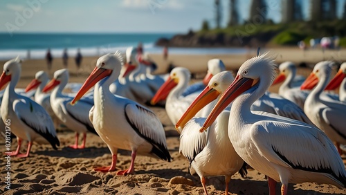 pelicans on the beach - Generative AI