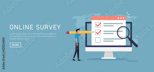 Online survey concept for survey questionnaire, poll, opinion or customer feedback and review using internet