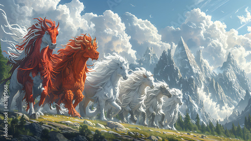 illustration of a mythical menagerie featuring legendary beasts from folklore and mythology including griffins centaurs phoenixes and sphinxes coexisting in a magical realm of wonder and enchantment