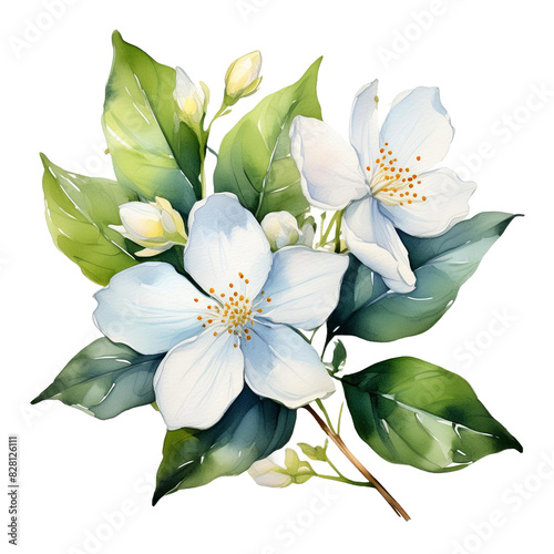 watercolor jasmine flower isolated on white background