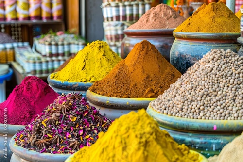 Various vibrant spices are beautifully displayed at Andrewz Eastern Market in the UAE
