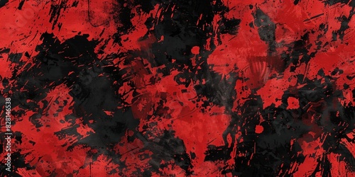 Vibrant abstract artwork showcasing striking black and red colors accented with splatters. Modern art concept