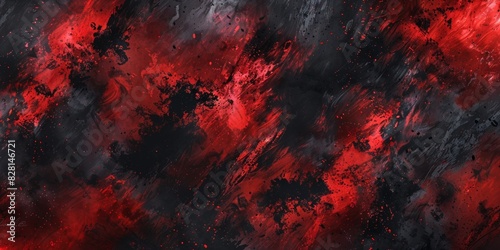 Dynamic abstract painting with a dramatic black and red color scheme and energetic red splatters. Contemporary art concept