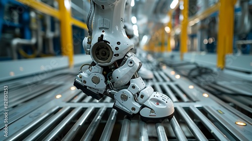 The robotâ€™s feet, designed with shock-absorbing features, stand firmly on metal grates in a chemical plant, navigating the complex terrain with stability and precision. AI Technology and Industrial