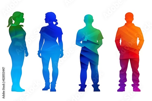 Silhouette group of adult people transgender men and women with rainbow colors.