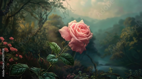 Pink rose in the wilderness