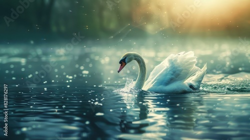 Swan emerging from the water