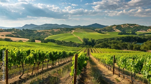 picturesque vineyard landscape with rolling hills and lush grapevines scenic wine country panorama