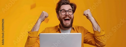 Elated SEO Manager Celebrating Successful Online Marketing Campaign