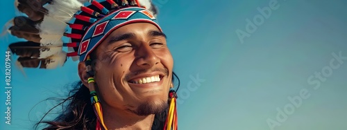 Joyful Indigenous Man Celebrating in Traditional Tribal Dress