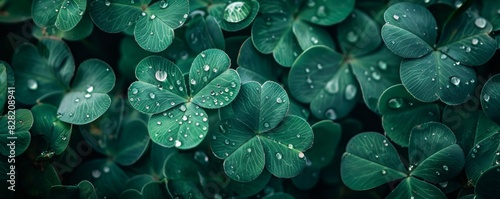 Create a stunning close-up of vibrant green shamrocks with dewdrops, highlighting their intricate details and the essence of Irish tradition,