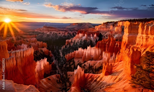 Bryce canyon national park captured in the golden hour orange and pink hues painting the sheer sand, Ai Generated