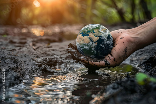 Hand holding melting Earth, highlighting environmental concerns