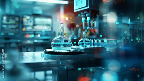 A highly detailed illustration of a laboratory setting, blurred by the presence of advanced AI tools and machinery