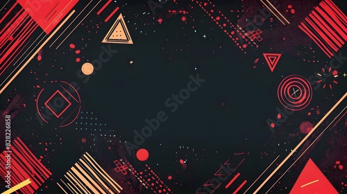 Striking Geometric Mosaic of Shapes and Lines in Vibrant Red and Black on Abstract Background for Creative Banner or Flyer Design