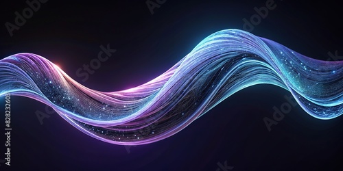 Organic wave structure flowing in motion on black background with a glowing effect