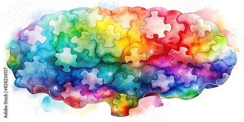 Colorful puzzle pieces forming a brain shape representing the concept of neurodiversity and rational thinking