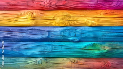 Rainbow Painted Wooden Fence Planks. Wood Texture Background In Bright Rainbow Colors.