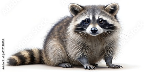 Realistic raccoon on a white background