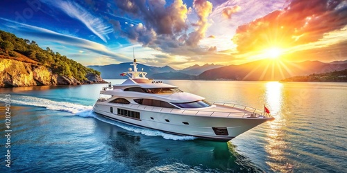 Scenic view of a luxurious yacht sailing in the sea on a sunny day