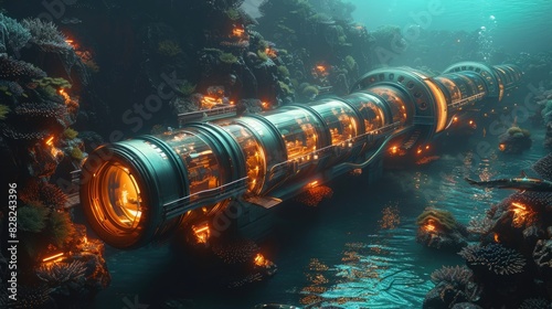 An underwater research facility exploring the depths of the ocean with advanced underwater technology