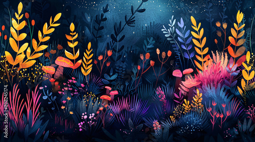 Abstract illustration of underwater flora and fauna