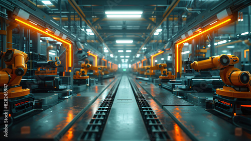 AI-driven automation in a high-tech factory, improving operational efficiency