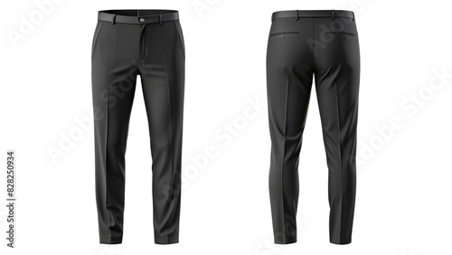 Realistic Black Dress Pants Mockup - Front and Back Views isolated PNG on transparent background