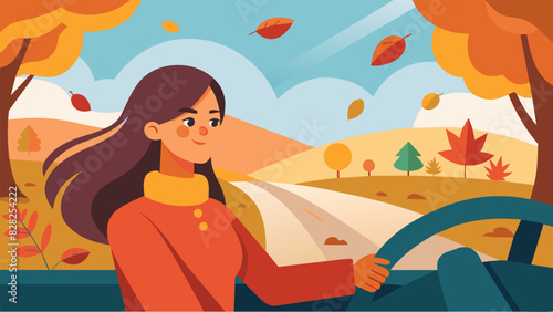 As she drove to work she noticed the changing colors of the leaves and the crispness in the air taking in the beauty of the changing season.. Vector illustration