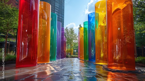 A Pride-themed art installation in a public square