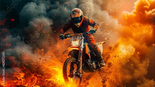 Motocross Rider on Fiery Background