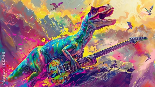 Rockin' Dinosaur Guitarist in Vivid Setting