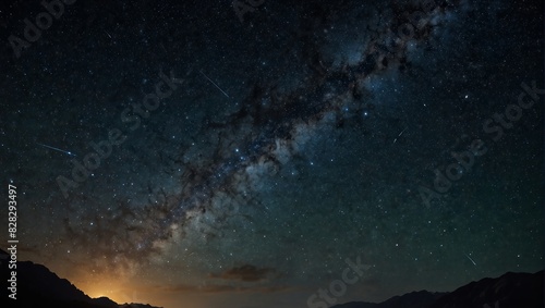 A night sky with a shooting star and the milky way,.