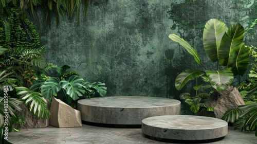 Wooden Podium Crafted from Forest Green Stone: A Nature-Inspired Stage Prop for Product Presentations