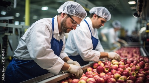 A Technologists are controlling the quality of apple production in a food processing plant