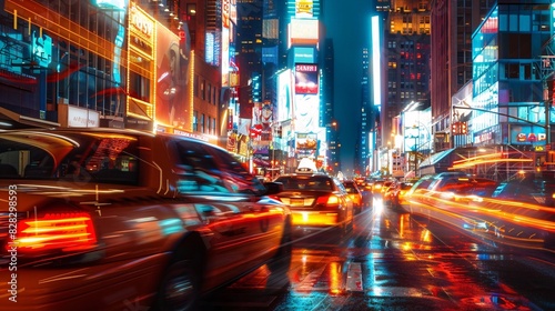 "Cityscape at Night: Time-Lapse Photography of Busy Intersection"