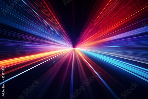 a close up of a colorful light streaks on a black background