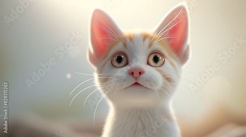 Endearing 3D kitty, with adorable pink nose and perky ears, emanating pure cuteness against a clean backdrop.